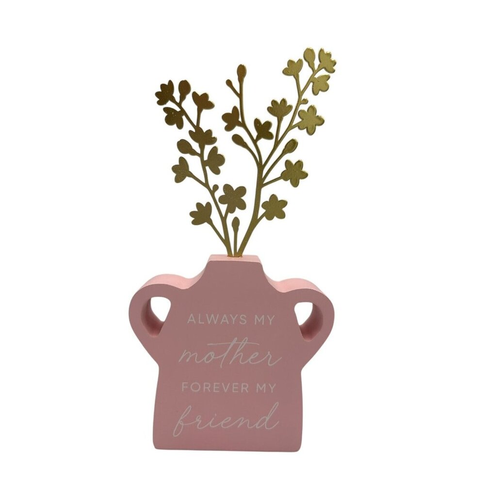 Belle Maison Wooden Decor Flower Pot With Metal Petals Pink Always My Mother - Picture 1 of 7